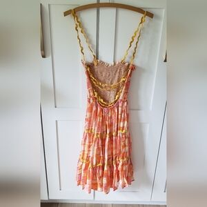 Sundress Mini Dress Womens M Orange Open Back Sleeveless A Line Slip